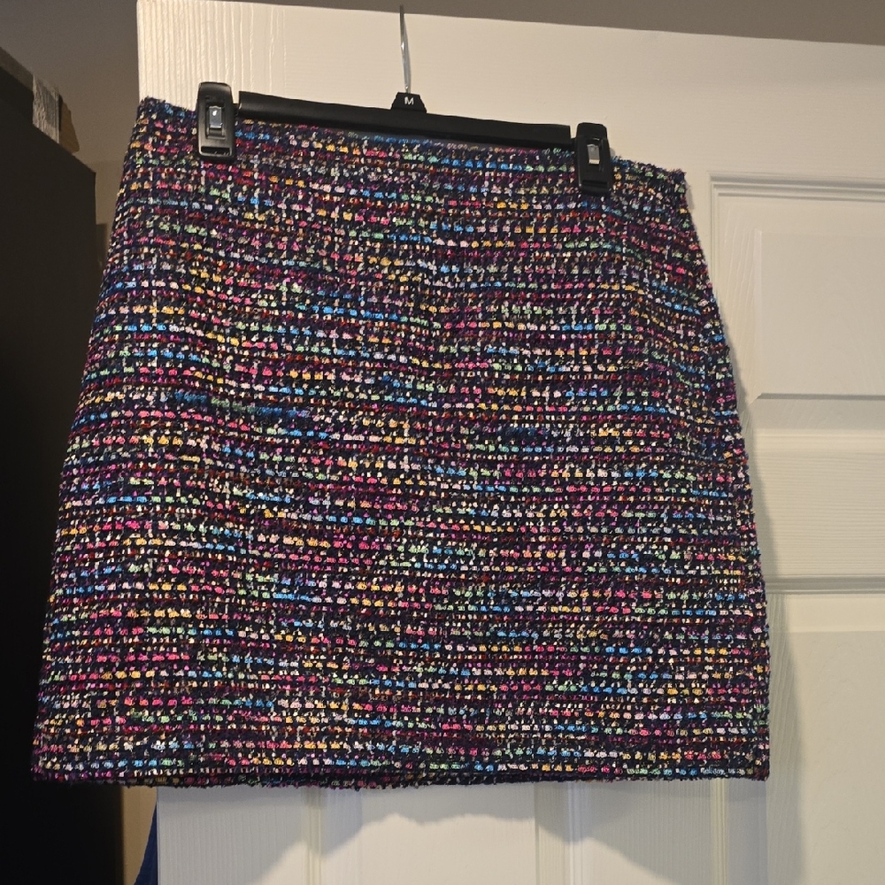 LOFT Black and Pink Embellished Mini Skirt